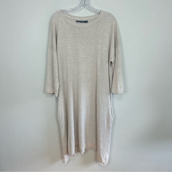 Gudrun Sjoden Organic Linen Knit Dress 3/4 Sleeves Lagenlook Beige Taupe Large - Picture 1 of 11